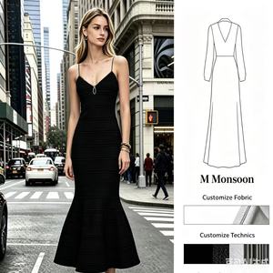 Vestido Midi de Punto con Tirantes y Cuello en V, Estilo Casual y Sexy, Cintura Alta, para Banquete o Cita, Color Negro, 2026 - Product Image 1