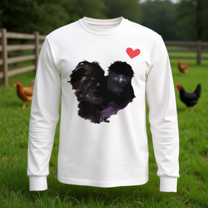 T-shirt a maniche lunghe Silkie Chicken Love bianca per adulti unisex - Product Image 3