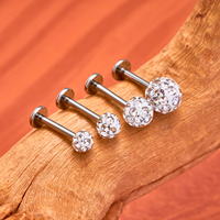 Boucles d'oreilles G23 en titane 16G, boule disco scintillante, zircon cubique, cristal recouvert d'époxy, pavé de cristaux, pour piercing tragus, hélix, lobe