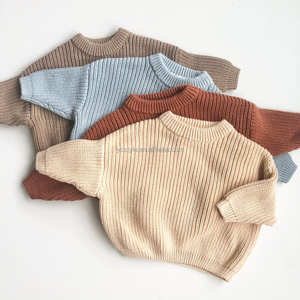 プルオーバー子供服無地長袖子供用セーター赤ちゃん特大チャンキーニットセーター冬用 - Product Image 1