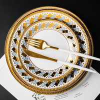 Assiette de Luxe Nordique en Céramique avec Bord Doré, Assiette Plate Occidentale pour Steak, Vente en Gros, Assiette Plate pour Salade et Dessert
