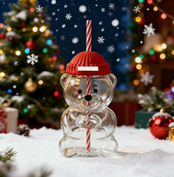 HIXIN Tasse en verre borosilicate avec couvercle et paille, motif ours mignon, résistante à la chaleur, transparente, personnalisable avec logo, idéale pour les fêtes, livrée en coffret cadeau