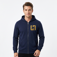 Sweat-shirt à capuche zippé pour homme bleu marine avec logo personnalisé, sweat-shirt en molleton avec poches, veste décontractée streetwear OEM ODM