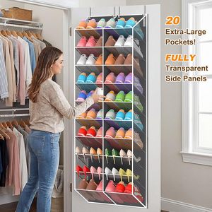 Over The Door <b>Shoe</b> Organizer 20 Pockets Breathable Mesh Hanging Rack For Closet <b>Storage</b> Dark Grey Rectangle Shape Hook Type - Product Image 6