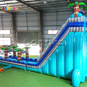 Glissade aquatique gonflable géante de 25 pieds pour <span class=keywords><strong>location</strong></span> événementielle, grand modèle en PVC, motif palmier bleu marbré, <span class=keywords><strong>avec</strong></span> <span class=keywords><strong>piscine</strong></span> intégrée - Product Image 4