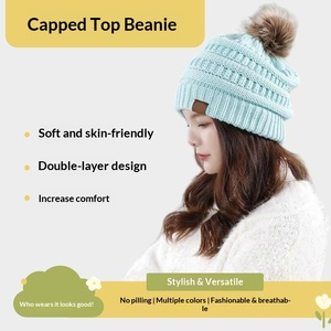 Multi-color Women's Winter Beanie <strong>Hat</strong> with Pom Pom, Cable Knit Slouchy Skull Cap, Warm Soft Elastic Knitted <strong>Hats</strong> - Product Image 3
