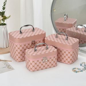 Vintage M Letter Printed Makeup Case Large Capacity PU Leather Cosmetic <b>Storage</b> Box - Product Image 3