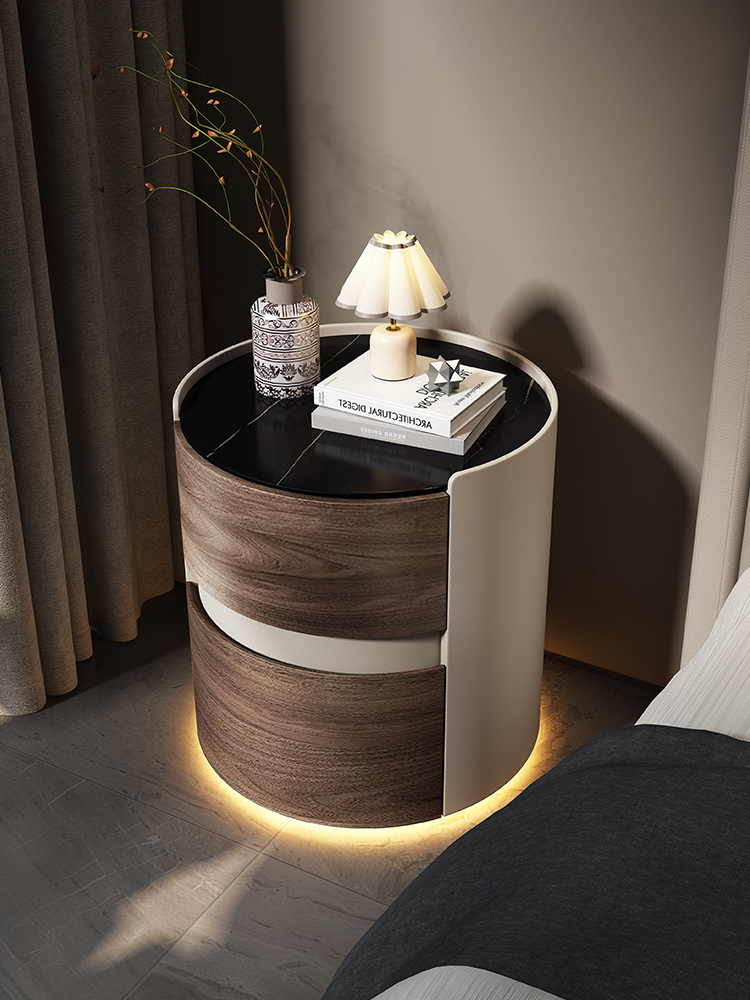 Placa de Roca Negra + cuero de grano de madera + caqui