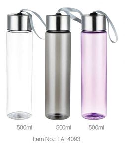 Plastic Water Bottle 500ml Bpa Free Food Safe <b>Reusable</b> with Strap Screw-On Cap Minimalist Design Unisex Outdoor Use TA-4093 - Product Image 1