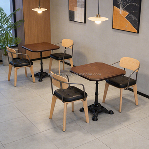 Silla de Comedor Moderna de Estilo Natural con Tapicería de Cuero, Juego de Mesa y Sillas de Madera Cuadradas para Restaurante, Cafetería o Comida Rápida - Product Image 3