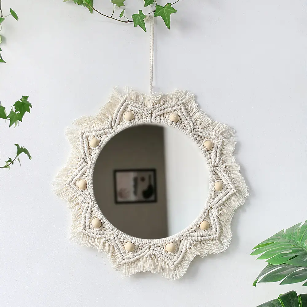 china Handmade Woven bohemian style decoration mirrors mirror wall decorations for home wall mirror decorative cheap