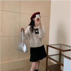 महिलाओं के शीतकालीन ग्रे विंटेज राउंड-गर्दन निष्पक्ष द्वीप बुना हुआ कार्डिगन एक आकार की पॉली + कपास जैक्वार्ड बटन कस्टम ओएम लोगो - Product Image 2