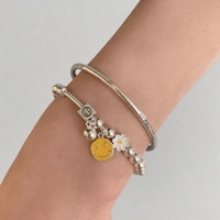 Bracelet en argent sterling S925 avec perles marguerites et smileys pour femme, style pastoral, mode, usage quotidien, bijoux en gros