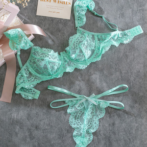 Hot Sexy Lace Ruffled Sleeve Bow Decorative Sexy Underwear 2 Piece Set - Product Image 6