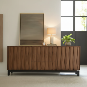 Buffet en bois brun foncé à 2 portes et 3 tiroirs pour le salon - Product Image 2