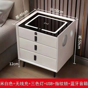 Mesita de Noche de Madera Maciza con Carga Inalámbrica y Luz - Diseño Moderno con Superficie de Vidrio para Dormitorio, Baño y Sala de Estar - Product Image 3