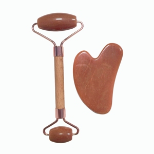 Ensemble Gua Sha et Rouleau Facial en Aventurine Rouge Naturelle avec Manche en Bois, Masseur Double Tête pour le Soin de la Peau du Visage et du Corps - Product Image 5