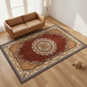 Tapis persans et turcs beiges bon marché du fournisseur d'usine, imprimés en 3D, en polyester, fabriqués à la machine, à motifs floraux, pour la maison, la prière et le salon - Product Image 1