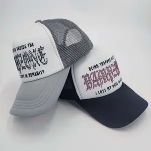 Custom Embroidery Logo Mesh Baseball Sport Foam Crystal Diamond Bling Rhinestone Trucker Cap Hat