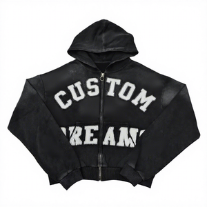 Custom Dream <b>Zip</b>-<b>Up</b> <b>Hoodie</b> Men's Oversized Streetwear Glitter Print <b>Black</b> Hooded Sweatshirt Regular Fit Autumn Knitted - Product Image 1
