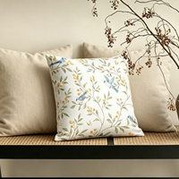 Housse de coussin décorative de qualité supérieure avec imprimé floral vintage et oiseaux, 45x45cm - Housse de coussin douce pour canapé, salon, chambre à coucher