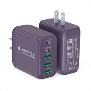 Chargeur mural multifonctionnel pour téléphone portable HNT GaN 60W violet certifié FCC PSE US/JP, 5 ports USB-C, charge très rapide - Product Image 1