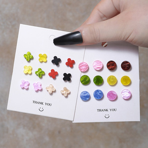 Colorful Geometric Resin Stud Earrings 6 Pairs Set <b>Sweet</b> <b>Flower</b> Round Party Jewelry Steel Ear Posts Bezel Setting - Product Image 1