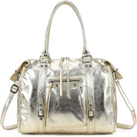 Sac fourre-tout en similicuir brillant irisé pour femme Double Tree - Taille A4, détails argentés et dorés, tendance pour les cours, le bowling et le travail