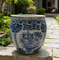 Pot Bunga Porselen Biru Putih Cina Ukuran Besar untuk Tanaman Besar Indoor Outdoor (Motif Phoenix)