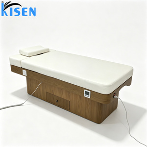 Lit de massage électrique réglable Kisen Modern avec structure en bois et revêtement en cuir PU chauffant et imperméable, doté d'un espace de rangement. - Product Image 6