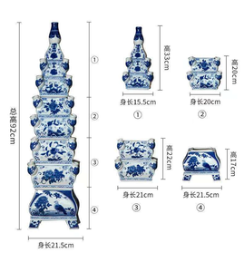 Vase de sol carré en porcelaine bleue et blanche Art Déco écologique de Jingdezhen Jiadu, multi-couches, émaillé, décoratif JDA01 - Product Image 3