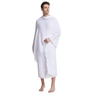 Custom logo Muslim hajj ihram towel clothes ihram towels for hajj and umrah White 100% polyester microfiber