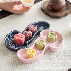 จานผลไม้เซรามิกจีนรูปทรงไม่สม่ำเสมอ จานขนมหวานพอร์ซเลนสำหรับงานแต่งงาน อุปกรณ์เสริมสำหรับพิธีชงชา - Product Image 2