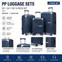 Ensemble de bagages rigides en PP, 3 pièces, 20, 24, 28 pouces, légers, résistants aux chocs, roues pivotantes à 360 degrés, valise de voyage