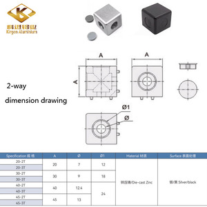 All'ingrosso connettore cubo in lega di zinco <span class=keywords><strong>3</strong></span> modi con tappi di copertura per Systems-20-2T di collegamento profilo in alluminio serie 2020 /3030/4040 - Product Image 2