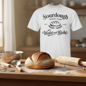 Camiseta Sourdough Social Club Wake And Bake Bread Lover, camiseta promocional blanca para hombre - Product Image 3