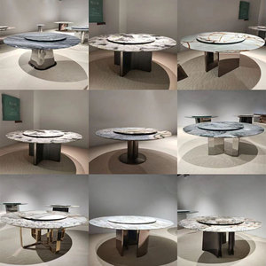 Juego de Mesa de Comedor de Mármol con 6 Sillas, Patas de Mesa de Madera Maciza Modernas, Juego de Mesa de Comedor Redonda de Mármol de Lujo - Product Image 3