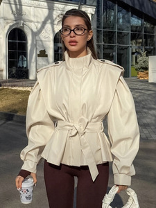 Nicho <span class=keywords><strong>de</strong></span> estilo francés Otoño Invierno nueva llegada atmósfera perceptiva todo-fósforo Vintage pescado cuero <span class=keywords><strong>mujer</strong></span> gabardina ajustada - Product Image 3