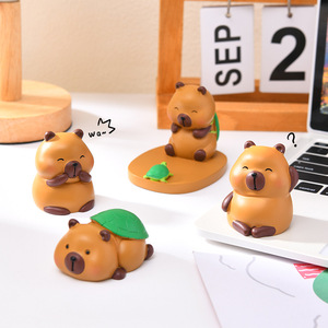 Cute Resin Capybara Figurine With Turtle Shell Portable Car Dashboard Ornament Cartoon Style Home Phone Holder Decor - Product Image 2