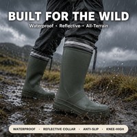 Bottes de pluie de travail coupe-vent avec bande réfléchissante en EVA, col à cordon, patch antidérapant pour la pêche, l'élevage et les activités aquatiques sauvages