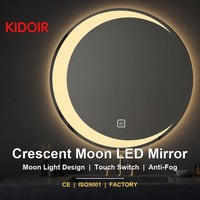 Miroir LED rond KIDOIR en forme de croissant de lune, rétroéclairage chaud, anti-buée, tactile, à intensité variable, pour salle de bain, spa, hôtel, fournisseur en gros