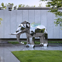 Décorations d'extérieur modernes personnalisées Éléphant grandeur nature Sculpture en acier inoxydable poli miroir Animal en métal