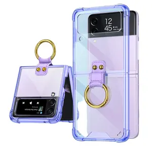 Sarung ponsel Samsung, untuk Samsung Galaxy Z Flip 3 braket cincin untuk Samsung Z Flip 4 ZFlip3 5G pelindung keras transparan anti-jatuh