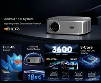 Projecteur intelligent HQ11W V660, puce 8 cœurs, décodage 4K, 3 Go + 64 Go DDR4, HDR10+, LED, 3600 lumens ANSI, stéréo HIFI, home cinéma