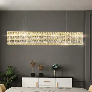 K9 Cristal Pingente Luz Lustre Longo Retangular Ferro Americano País Vintage para Restaurante Mesa De Jantar Cozinha Bar LED