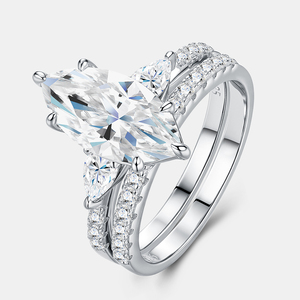 Set di gioielli da sposa con taglio Marquise Moissanite a doppio cerchio da sposa S925 anello nuziale placcato in oro Sterling Silver - Product Image 1