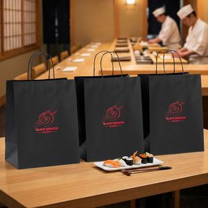 Bolsas de Papel Kraft Desechables, Biodegradables y Reciclables, con Asas Retorcidas, para Restaurantes, Comida Japonesa y Sushi para Llevar - Product Image 4