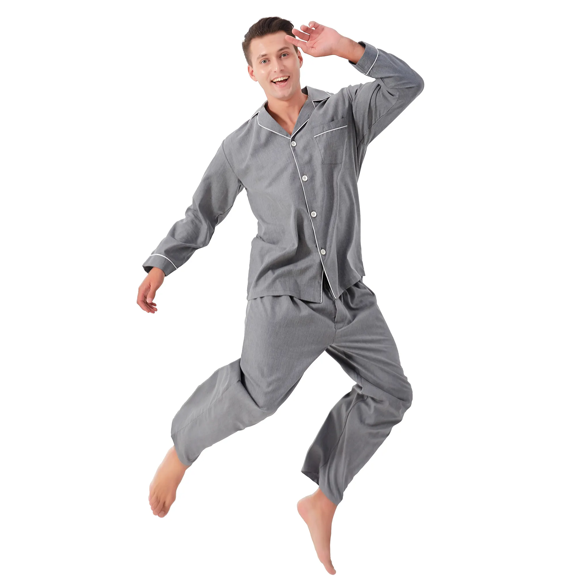 2023 Stock Service 4 Season Sleepwear Bamboo Cotton Pajamas 2 Piece Sets For Men