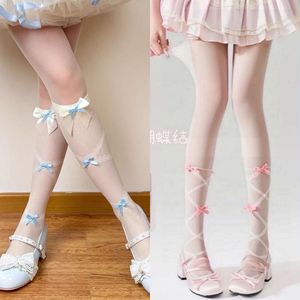 Lolita Stockings Knee High Off White Pink Bow Lace Transparent Women's Summer Thin Ballet Style Socks - Product Image 3