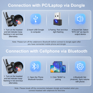 Cao cấp duy nhất tai không dây Tai nghe <span class=keywords><strong>bluetooth</strong></span> với mic tiếng ồn hủy bỏ <span class=keywords><strong>Bluetooth</strong></span> on-ear Tai nghe cho máy tính, máy tính xách tay, PCs - Product Image 2